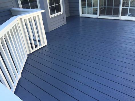 Blue gray deck Blue Deck Ideas, Painted Decks Colors Ideas Colour, Blue Deck Paint, Deck Colors For Blue House, Painted Deck Ideas, Deck Paint Ideas, Grey Deck Paint, Decking Colours, Painted Wood Deck