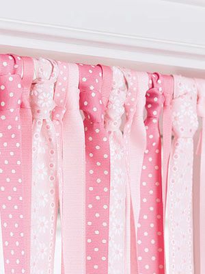 Make your own ribbon curtains - perfect for a child's room. Ribbon Curtain, Big Girl Rooms, Diy Curtains, Diy Home Decor Projects, Kids' Room, Girl's Room, Girl Room, Decor Project, Girls Bedroom