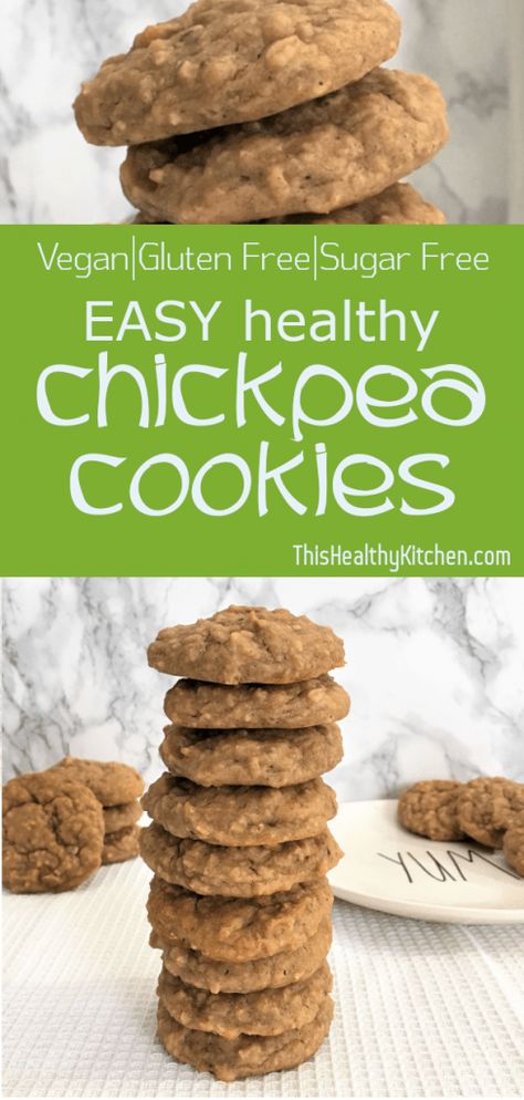 These healthy chickpea cookies make a perfect breakfast for you and your kiddos. They are loaded with protein and delicious peanut butter. Yum! Peanut Butter Chickpea, Chickpea Cookies, Dessert Healthy, Cookies Healthy, Cookies Vegan, Dessert Aux Fruits, Cookies Easy, Soft Bakes, Healthy Peanut Butter