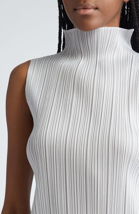 Pleats Please Issey Miyake Pleated Funnel Neck Top in Light Gray at Nordstrom, Size 5 Issey Miyake Pleats Please Outfit, Issey Miyake Outfit, Issey Miyake Runway, Issey Miyake Top, Wedding Gown Patterns, Pleating Technique, Barrel Pants, Unique Sewing Patterns, Issey Miyake Pleats Please