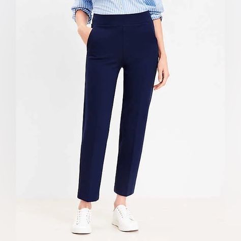 LOFT Pull On Straight Pants in Ponte  Deep Space Blue  size Medium 8/10 Best Work Pants, Pre K Teacher, Teacher Clothes, Tall Pants, Travel Pants, Pants Details, Ponte Pants, Petite Pants, Tapered Pants