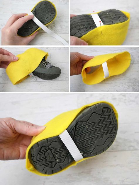 Diy Mickey Mouse Shoes, Homemade Mickey Mouse Costume, Diy Costume Shoe Covers, Diy Goofy Costume Men, Diy Mickey Costume, Mickey Mouse Shoes Diy, Felt Costumes For Kids, Pluto Costume Diy, Donald Duck Costume Diy