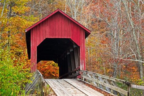 Bean Blossom Covered Bridge, Indiana Fall Getaways, Largest Waterfall, New England Fall, Weekend Escape, Covered Bridge, Fall Travel, Covered Bridges, Vacation Places, Beautiful Places To Visit