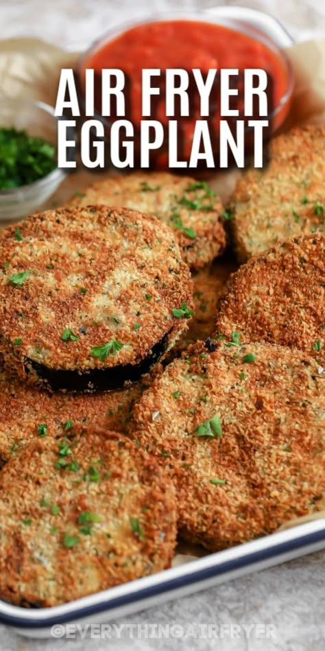 Air Fryer Eggplant tastes fantastic with marinara. Add extra parmesan for the best crispy and flavorful eggplant recipe ever. Fresh eggplant cooks to perfection in the air fryer. Don't forget the garlic. It turns out creamy on the inside and crispy on the outside with panko breadcrumbs. It's easy to reheat leftovers in the air fryer. #airfryereggplant #eggplantintheairfryer #easyairfyereggplant #everythingairfryer Air Fryer Eggplant, Eggplant Chips, Recipe Eggplant, Eggplant Recipes Easy, Old Fat, Eggplant Recipe, Best Chips, Food Combinations, Healthy Appetizer