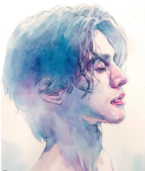 Watercolor Study, Watercolor Art Face, Watercolor Portrait Painting, Diy Watercolor Painting, Art Painting Gallery, Kpop Drawings, Watercolor Art Lessons, Colorful Portrait, Cute Doodle Art