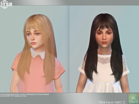 The Sims Resource - Long Hair with Bangs for Children - G60C Sims 4 Kid Eyelashes, Sims 4 Kids Hair, Child Hairstyles, Sims Inspiration, Half Updo Hairstyles, Cc Sims4, Mod Hair, Sims 4 Children, Sims 4 Toddler