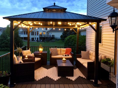 Gazebo Decorations, Gazebo On Deck, Gazebo Ideas, Patio Deck Designs, Hardtop Gazebo, Backyard Gazebo, Deck Designs Backyard, Patio Inspiration, Backyard Renovations