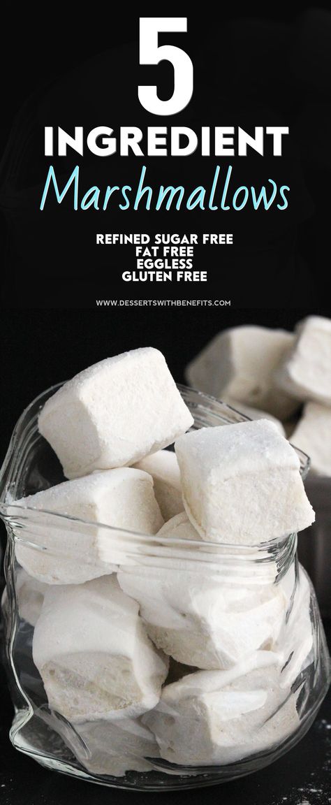 These 5-ingredient Healthy Homemade Marshmallows are SUPER quick and easy to make! Plus they're all natural, refined sugar free (made without high-fructose corn syrup), fat free, eggless, and gluten free! Marshmallow Desserts, Marshmallow Recipe, Gluten Free Desserts Healthy, Coconut Dessert, Brownie Desserts, Diy Desserts, Recipes With Marshmallows, Desserts Vegan, Homemade Marshmallows