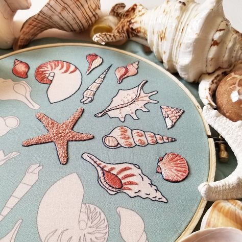 She Sews Seashells Embroidery Pattern (PDF) Seashells Embroidery, Seashell Embroidery, Fox Crafts, Animal Embroidery Designs, Fabric Stamping, Dmc Embroidery Floss, Hand Embroidery Kit, My Animal, Animal Patterns