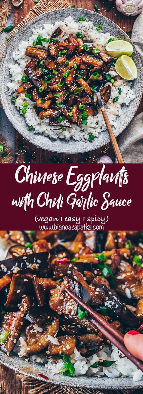 Vegan Eggplant Recipes, Recipes Eggplant, Chinese Eggplant, Vegan Eggplant, Eggplant Dishes, Baked Eggplant, Chili Garlic Sauce, Eggplant Recipes, Easy Appetizer Recipes