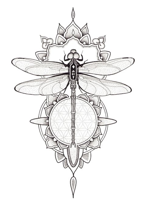 Tattoo Design Mandala, Dragonfly Mandala, Dotwork Tattoo Mandala, Dragonfly Artwork, Dragonfly Drawing, Flower Of Life Pattern, La Tattoo, Tattoos Infinity, Dragonfly Tattoo Design