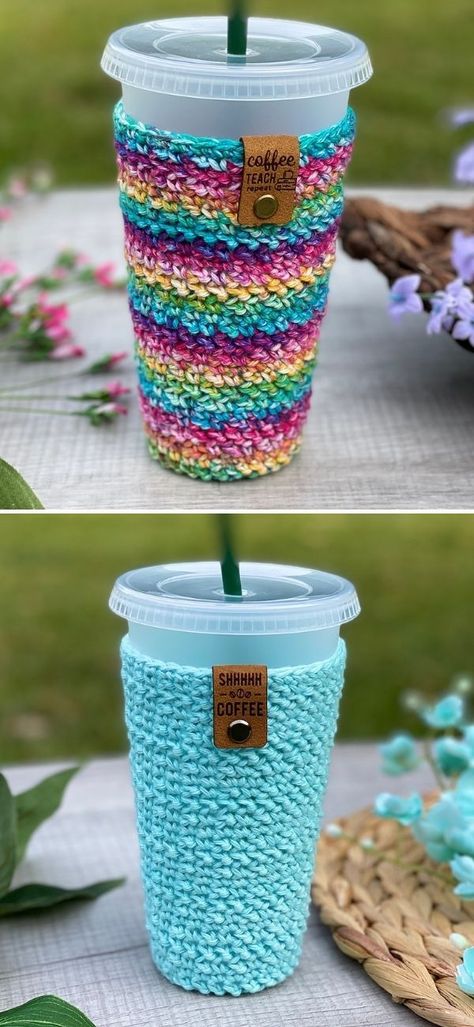 Crochet 32 Oz Cup Cozy, Crochet Slim Can Cozy Free Pattern, Cup Coozie Crochet, Granny Square Cup Cozy, Crochet Stanley Cup Cozy, Crochet Gift Free Pattern, Crochet Cup Holder Free Pattern, Crochet Can Cozy Free Pattern, Pumpkin Cup Cozy