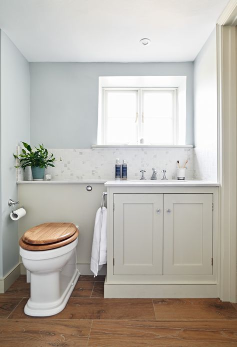 Howdens Bathrooms, Built In Bathroom Vanity, Toilet Vanity Unit, Toilet And Sink Unit, Bedrooms Furniture, Small Downstairs Toilet, Carrara Quartz, Toilet Vanity, Small Toilet Room