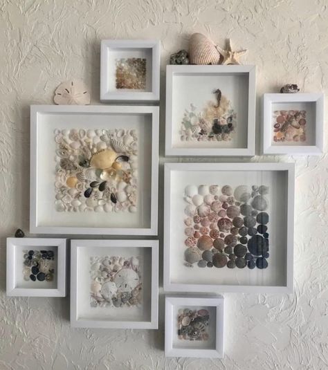 Themed Bedroom Ideas, Seashell Art Diy, Deco Marine, Shell Display, Beach Themed Bedroom, Seashell Wall Art, Seashell Projects, Shells Diy, Shell Crafts Diy