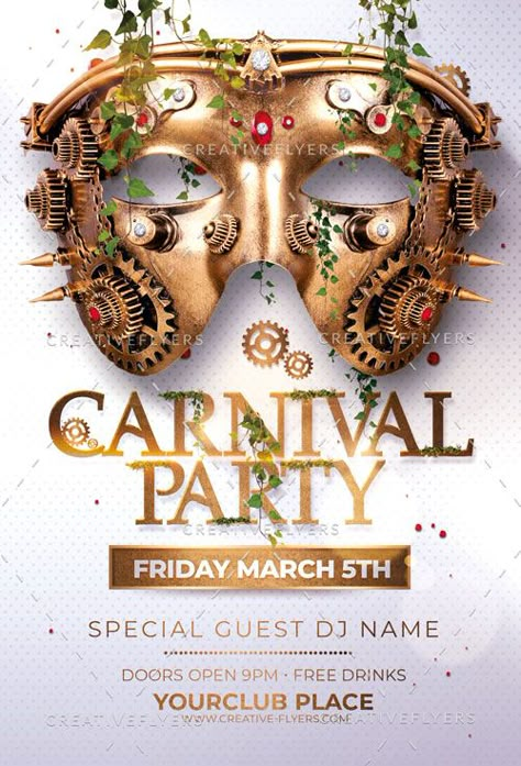 Mardi Gras Flyers, PSD Graphic Templates - CreativeFlyers Masked Party, Carnival Flyer, Carnival Poster, Carnival Event, Birthday Cards To Print, Event Planner Logo, Dj Flyer, Carnival Posters, Planner Logo