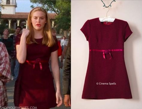 Cher Clueless Dress, Cher Horowitz Red Dress, Cher Clueless Red Dress, Vintage Red Dress Aesthetic, Clueless Red Dress, Cher Red Dress, Elizabeth James Outfits, Clueless Outfits Cher, Cher From Clueless Outfits