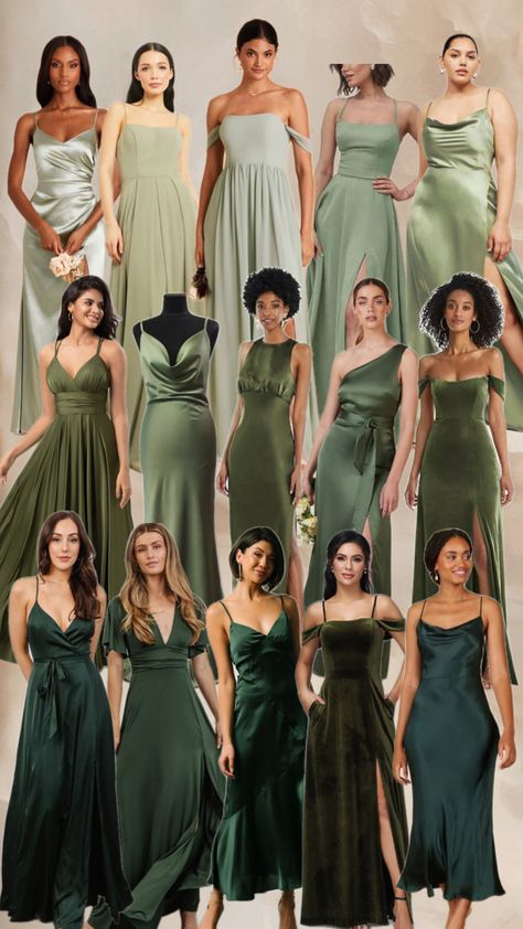 Maid Of Honor Bridesmaid Dresses, Evergreen Dress Bridesmaid, Green Brown Bridesmaid Dresses, Deep Sage Green Bridesmaid Dresses, Sage Silk Green Bridesmaid Dresses, Mismatched Green Bridesmaid Dresses Shades, Green Briadsmaid Dresses, Tan And Green Bridesmaid Dresses, Hues Of Green Bridesmaid Dresses