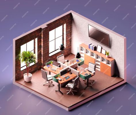 Premium Photo | Modern office interior with computers isometric composition. 3D illustration Office Isometric, Modern Office Interior, Modern Office Interiors, 3d Isometric, Luxury Bedroom Master, Bedroom Master, Luxury Bedroom, Sims House, Office Interior