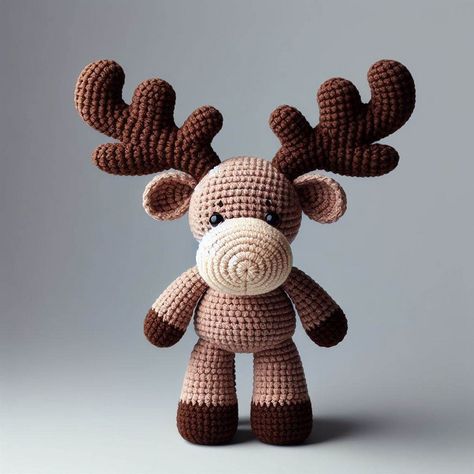 Crochet Majestic Moose Amigurumi Pattern Moose Lovey Crochet Pattern Free, Moose Crochet Pattern Free, Crochet Moose Pattern Free, Moose Crochet Pattern, Crochet Moose, Crochet Animals Free Patterns, Crochet Items, Basic Crochet Stitches, Crochet Basics