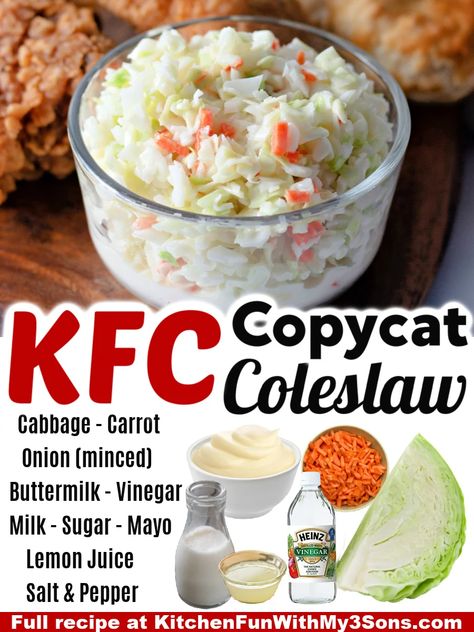 Copycat Coleslaw, Easy Honey Glazed Carrots, Sweet Coleslaw Recipe, Copycat Kfc Coleslaw, Kfc Coleslaw Recipe, Cold Side Dishes, Juicy Hamburgers, Coleslaw Recipe Easy, Kfc Recipe