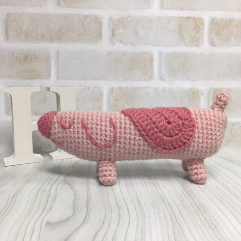 Long Dog from Bluey Long Dog Crochet Pattern, Crochet Long Dog Bluey, Long Dog Bluey Crochet Pattern, Bluey Grannies Crochet, Weenie Dog Crochet Pattern Free, Amigurumi Dogs Free Pattern, Free Crochet Bluey, Crochet Bluey Pattern, Long Dog Bluey