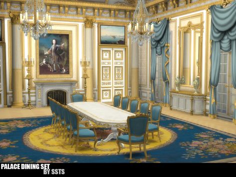 sims 4 cc custom content furniture #ts4cc | royal palace, wedding, party, ballroom: dining set | long dinner table and more decor Sims 4 Castle Interior, Sims 4 Victorian House Interior, Sims 4 Victorian Cc Furniture, Sims Castle, Royal Room, Royal Table, Royal Castle, Sims 4 House Building, Royal Furniture