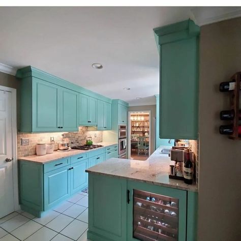 Teal Cupboards, Turquoise Kitchen Cabinets, Teal Kitchen Cabinets, Teal Cabinets, Turquoise Cabinets, Kitchen Cabinets Color Combination, Turquoise Kitchen, Teal Kitchen, Painted Kitchen Cabinets Colors