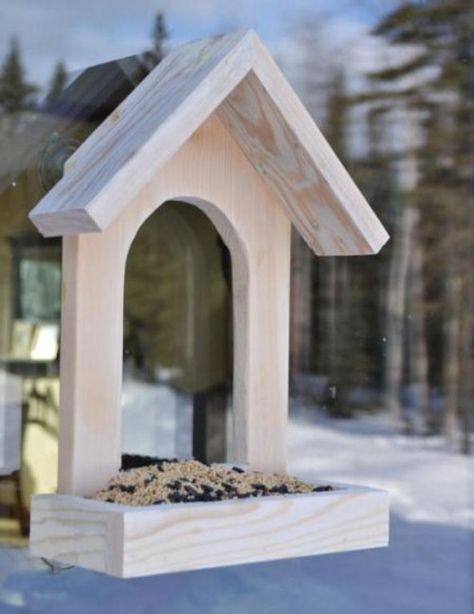 How To Make A Simple Window DIY Bird Feeder. From shelterness.com. Bird Feeder Plans, Wooden Bird Feeders, Window Bird Feeder, Homemade Bird Feeders, Bird House Plans, Bird House Kits, Diy Bird Feeder, Wood Scraps, Into The Wood