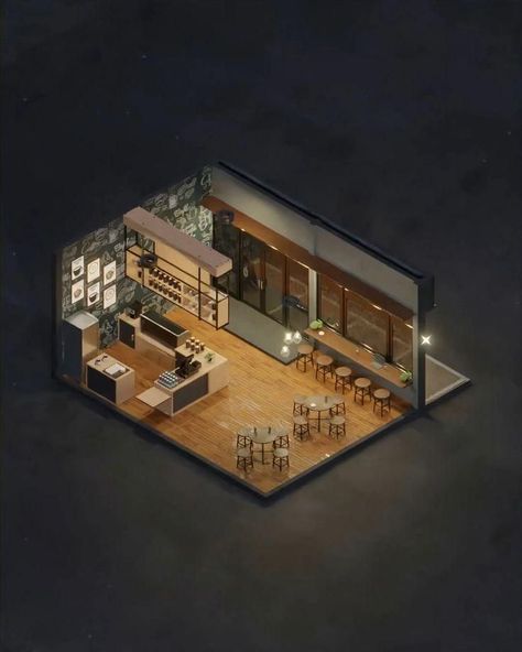 3D Isometric Room [Video] in 2022 | Architecture model house, Sims house design, Facade architecture design Cafe Interior And Exterior Design, New Idea For Coffee Shop, Coffee House Ideas Interior Design, Coffee Shop Model Architecture, New Cafe Design, Outside Coffee Shop Design, Facade Shop Design, Interior Design For Cafe Ideas, Tree Cafe Design