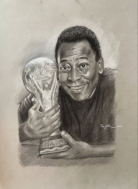 Pele Drawing Football, Pele Football Art, Pele Drawing, Football Drawings, Mickey Drawing, Football Player Drawing, Football Drawing, Celebrity Artwork, Prismacolor Art