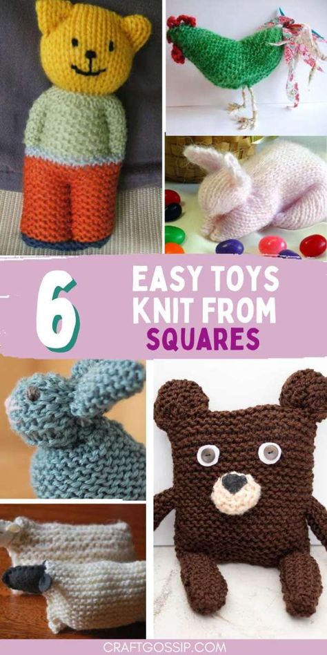 Knit Toys Made Out of Squares – Knitting What To Do With Knitted Squares, Knitted Squares Projects, Easy Knit Gifts, Quick Knit Gifts, Knitting Toys Easy, Hand Knit Toys, Knitting Quilt, Double Knitting Patterns, Indie Craft