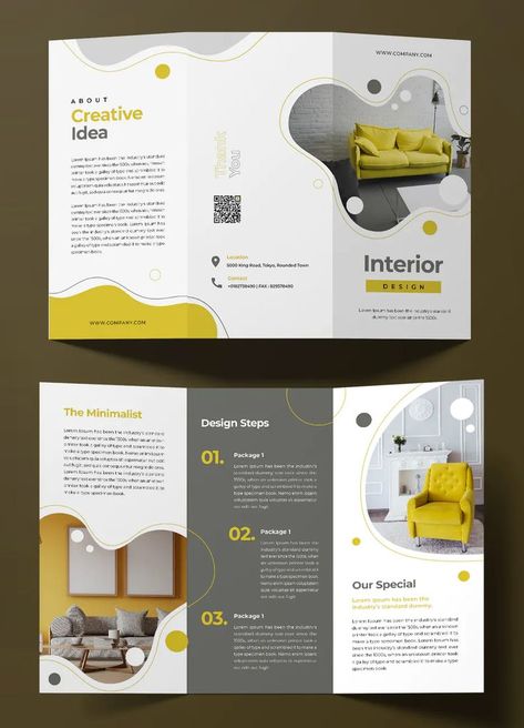 Trifold Brochure Design Layout Creative, Trifold Brochure Design Creative, Brochure Design Creative Graphics, Creative Brochure Layout, Brochure Design Ideas, Leaflet Layout, Interior Brochures, Event Brochure, Indesign Brochure