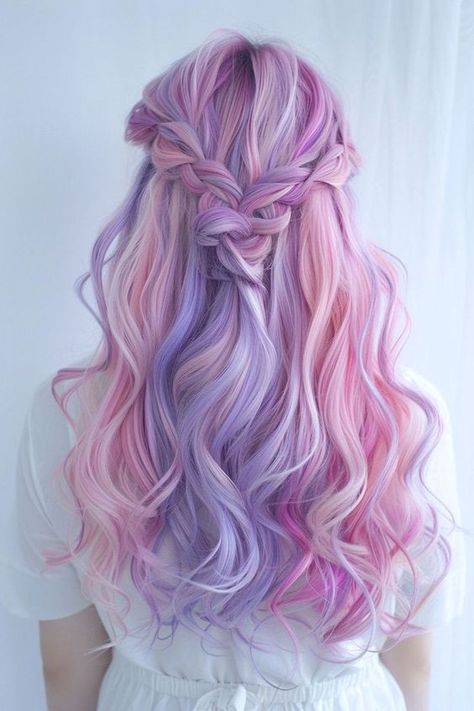 Long Pastel Hair, Unicorn Hair Color Pastel, Light Purple Hair Dye, Pastel Multicolor Hair, Pink Purple Pastel Hair, Unicorn Hair Color Cotton Candy, Pink And Purple Hair, Pastel Rainbow Hair, Light Purple Hair