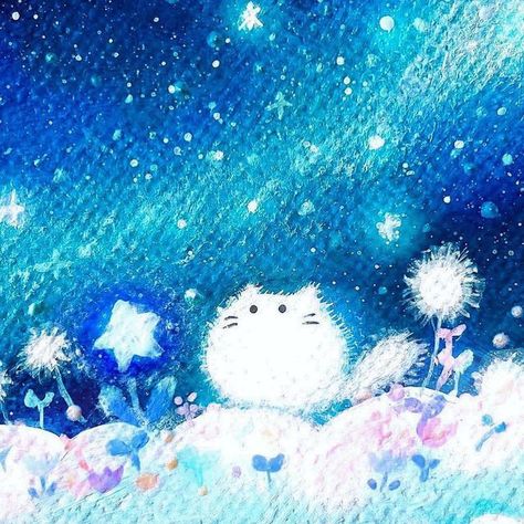 Aesthetic Blue Pictures, Thinking Cat, Kawaii Space, Acryl Art, Draw A Picture, Blue Drawings, 동화 삽화, Dorm Art, Blue Aesthetic Pastel