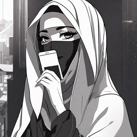 Hijabi Pfp Cartoon, Hidden Face Aesthetic, Hijab Anime, Anime Hijab, Flipagram Instagram, Black And White Picture Wall, Anime Muslim, Wallpaper Doodle, Hijab Cartoon