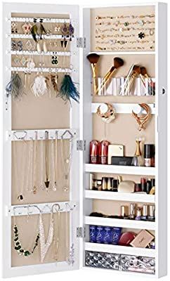 Mirror With Jewelry Storage, Makeup Storage Organizer, Wall Mounted Jewelry Armoire, Jewelry Armoires, Wall Storage Cabinets, Mirror Jewelry Storage, Mirror Jewelry, Mirror Jewelry Armoire, Mirror Jewellery Cabinet