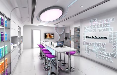 Unilever Beauty Academy Interior Design on Behance Make Up Academy Interior, Salon Academy Interior, Beauty Academy Interior, Hair Academy Interior Design, Beauty Academy Design, Makeup School Interior Design, Makeup Academy Interior Design, Makeup School Interior, Makeup Academy Interior