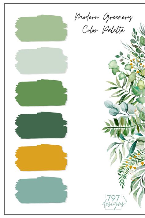 Clover Green Color Palette, Sage Green Complementary Color Palette, White Gold Green Color Palettes, Compatible Colors With Green, Green Gold Color Pallete, Green Wedding Color Pallettes, Eucalyptus Green Wedding Colors, Jungle Theme Color Palette, Sage Green And Gold Color Palette