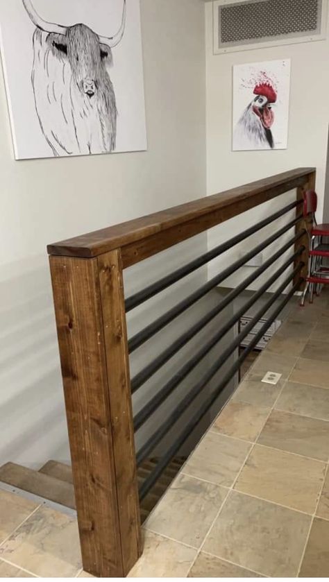 Replace Half Wall With Railing, Diy Loft Railing Cheap, Removable Railings For Stairs, Inside Railing Ideas, Stairway Railing Ideas Banisters, Open Staircase Ideas Half Walls, Railing Ideas Indoor, Open Loft Ideas, Open Loft Ideas Upstairs