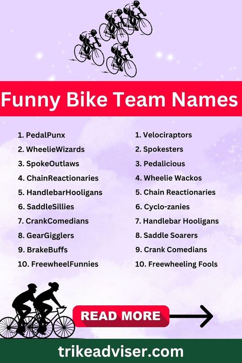 Dive into the world of 'Funny Bike Team Names' for a humorous twist on team spirit. Our compilation includes a variety of playful and witty names, perfect for cycling clubs, charity rides, and competitive teams. From pun-laden monikers to light-hearted wordplays, these names will surely bring laughter and camaraderie to your group. Ideal for cycling enthusiasts who love to infuse fun into their team identity. Bike Team, Building Bridges, Cycling Team, Secret Ingredient, Team Names, Motorcycles, Cycling, Bike, Funny