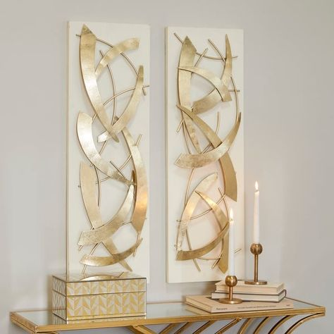 Contemporary Wood and Metal 3D Sculptural Wall Decor (Set of 2) - On Sale - Bed Bath & Beyond - 35431029 Wood Decorations, Dimensional Wall Decor, Accent Cabinets, Diy Backsplash, Dimensional Wall, Abstract Wall Decor, Contemporary Wall Decor, New Home Decor, Wall Decor Set