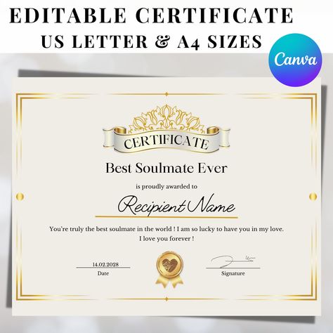 Best Husband Certificate, Birthday Certificate, Rockstar Gf, Word Fonts, Printable Certificates, Marriage Certificate, Romantic Valentine, Best Husband, Certificate Templates