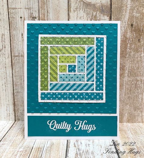 Log Cabin Quilt Cards, Patchwork Cards Paper Quilt, Quilt Cards Ideas, Quilt Cards Handmade, Quilted Cards, Patchwork Cards, Paper Quilting, Quilt Collection, Quilt Cards