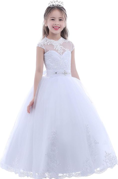 Dobelove Girl's White Full Length Scoop Pageant First Communion Dress : Amazon.ca: Clothing, Shoes & Accessories Wedding Dresses Amazon, Comunion Dress, Baby Pageant Dresses, Girls First Communion Dresses, Dresses Amazon, Communion Veils, Usa Dress, Girls Communion Dresses, Girls Ball Gown