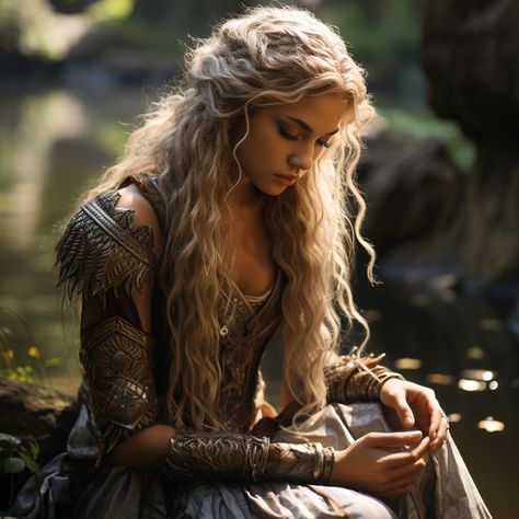 Fae Woman, Blonde Hair Characters, Blonde Princess, Art Drawing Sketch, Blonde Curly Hair, Female Character Inspiration, Princess Aesthetic, Warrior Princess, Blonde Women