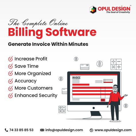 The Complete Online Billing Software. Generate Invoice Within Minutes For more information +91 7433858553 www.opuldesign.com info@opuldesign.com #billing #software #programming #developer #technology Invoicing Software, Billing Software, Small Business Owners, Small Business Owner, Business Owners, Software Development, Programming, Small Businesses, Software