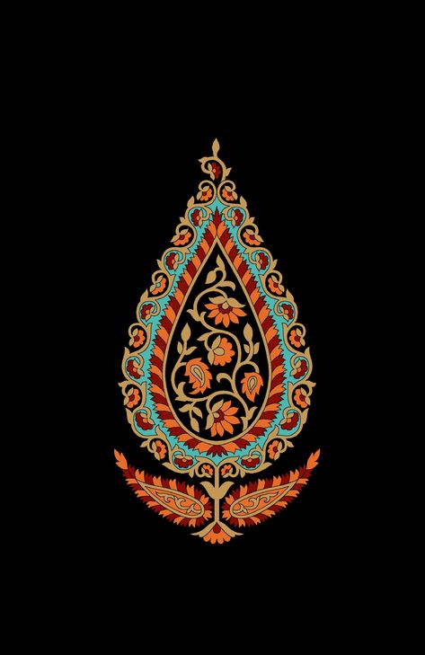 Paisley Design Pattern Textiles, Mughal Designs Motifs, Kashmiri Motifs Design, Mughal Paisley Motifs, Mughal Borders Pattern, Paisley Motif Embroidery, Mughal Motifs Design Patterns, Mughal Border Design, Mugal Motif