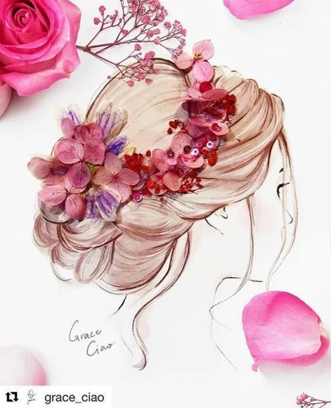 Grace Ciao, Flower Crown Drawing, Flower Dress Art, Flower Petal Art, Bird Paintings On Canvas, Crown Drawing, Girly Drawings, Creative Artwork