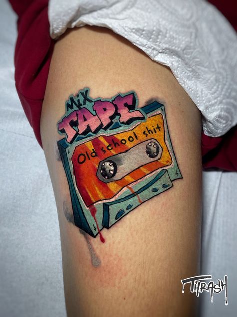 Cassette Tattoo, Sweet Tattoos, Mixtape Cover, New School Tattoo, Graffiti Lettering, Color Tattoo, Mixtape, Athens, Art Tattoo