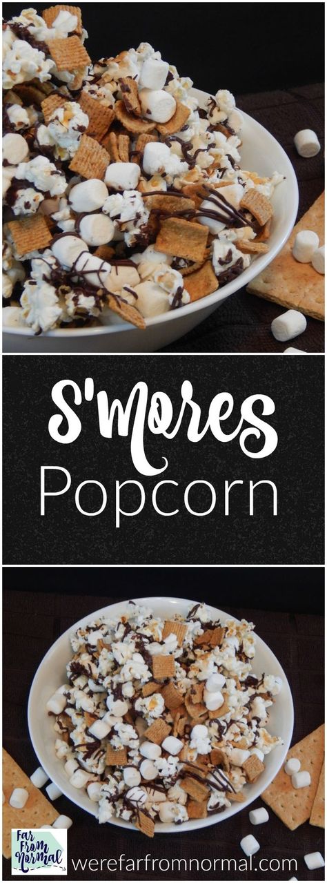 This popcorn has all the delicious flavor of s'mores in a sweet and salty snack mix! Great for any summer gathering! #popcorn #s'mores Popcorn Mix, Popcorn Snacks, Popcorn Recipe, 5 Ingredient Recipes, Snack Mix Recipes, Popcorn Recipes, S'mores, 3 Boys, Salty Snacks